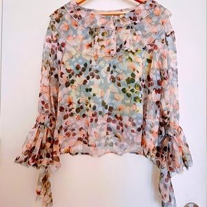 Anthropologie silky green floral shirt